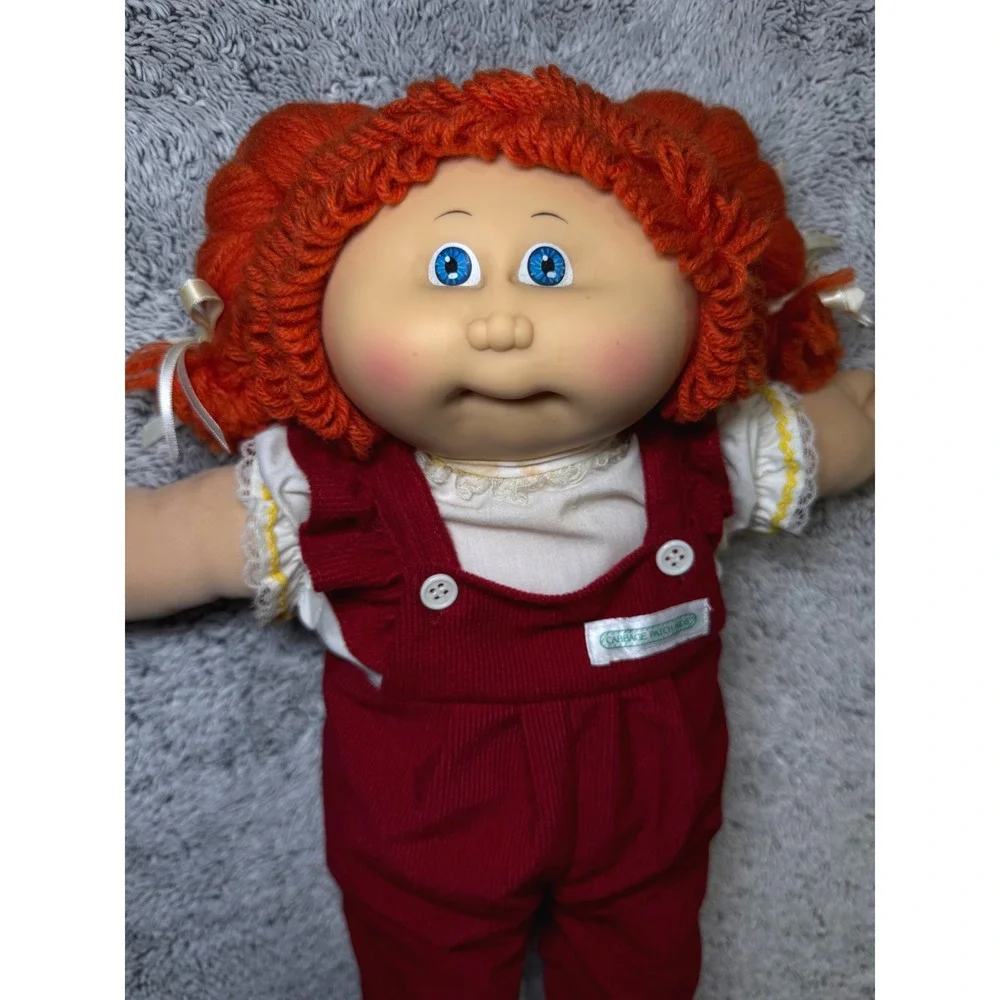 Cabbage Patch Kids Vtg Girl Doll Red Yarn Hair Blue Eyes Red Corduroy Overalls